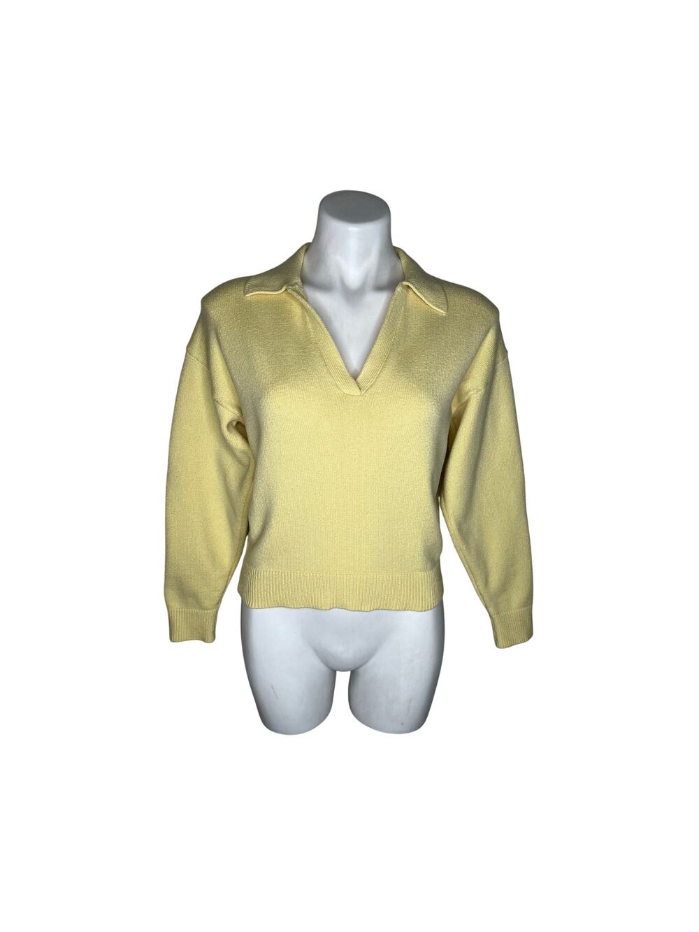 ZARA Collared V-Neck Pullover Sweater Pastel Lemon Size Small